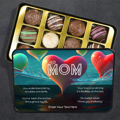 To Mom Keepsake Tin Of 12 Luxury Handmade Chocolates With Personalized Text