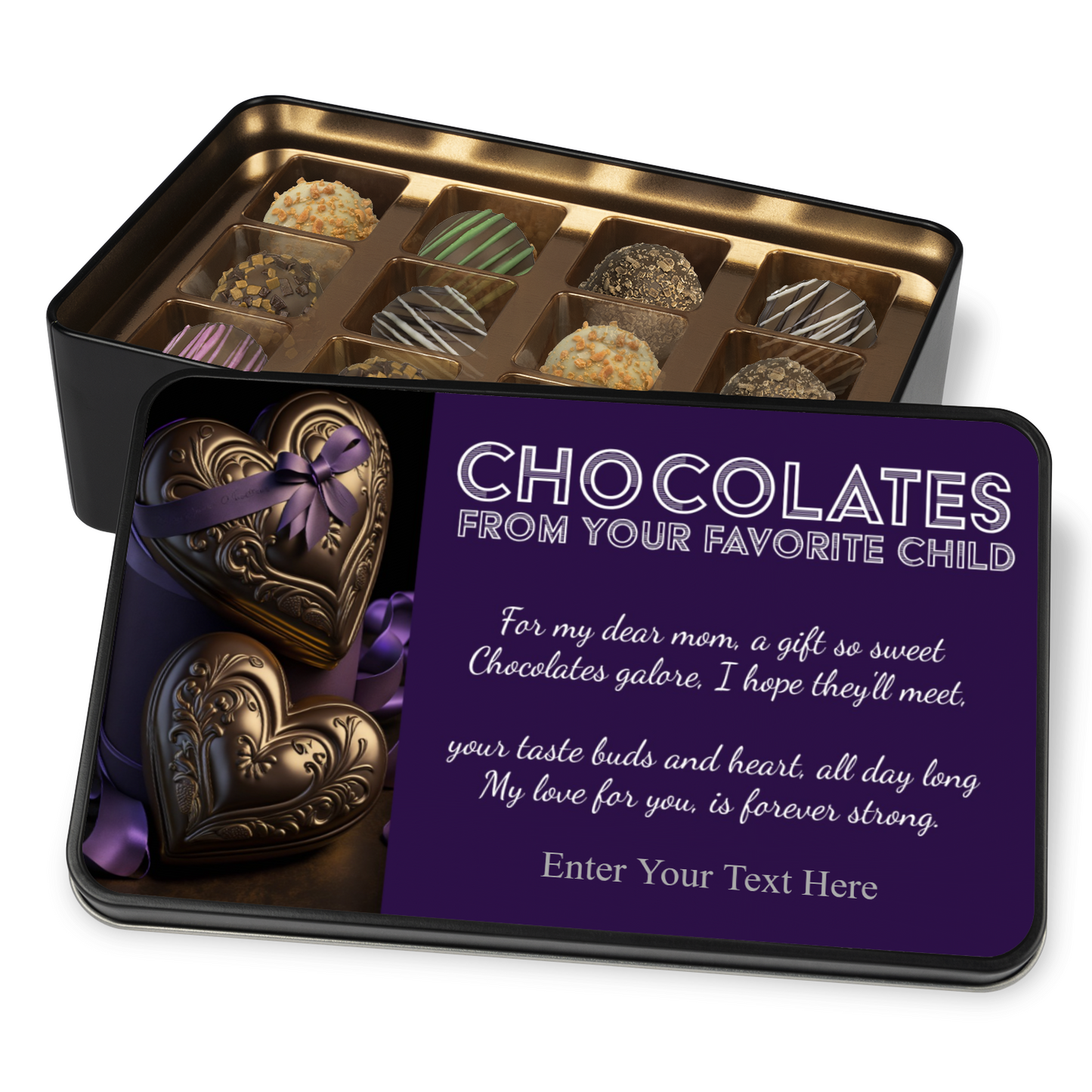 To Mom From Your Favorite Child Keepsake Tin Of 12 Luxury Handmade Chocolates With Personalized Text