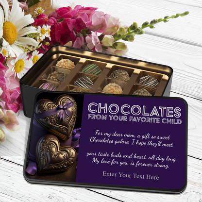 To Mom From Your Favorite Child Keepsake Tin Of 12 Luxury Handmade Chocolates With Personalized Text