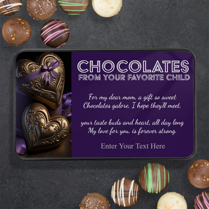 To Mom From Your Favorite Child Keepsake Tin Of 12 Luxury Handmade Chocolates With Personalized Text