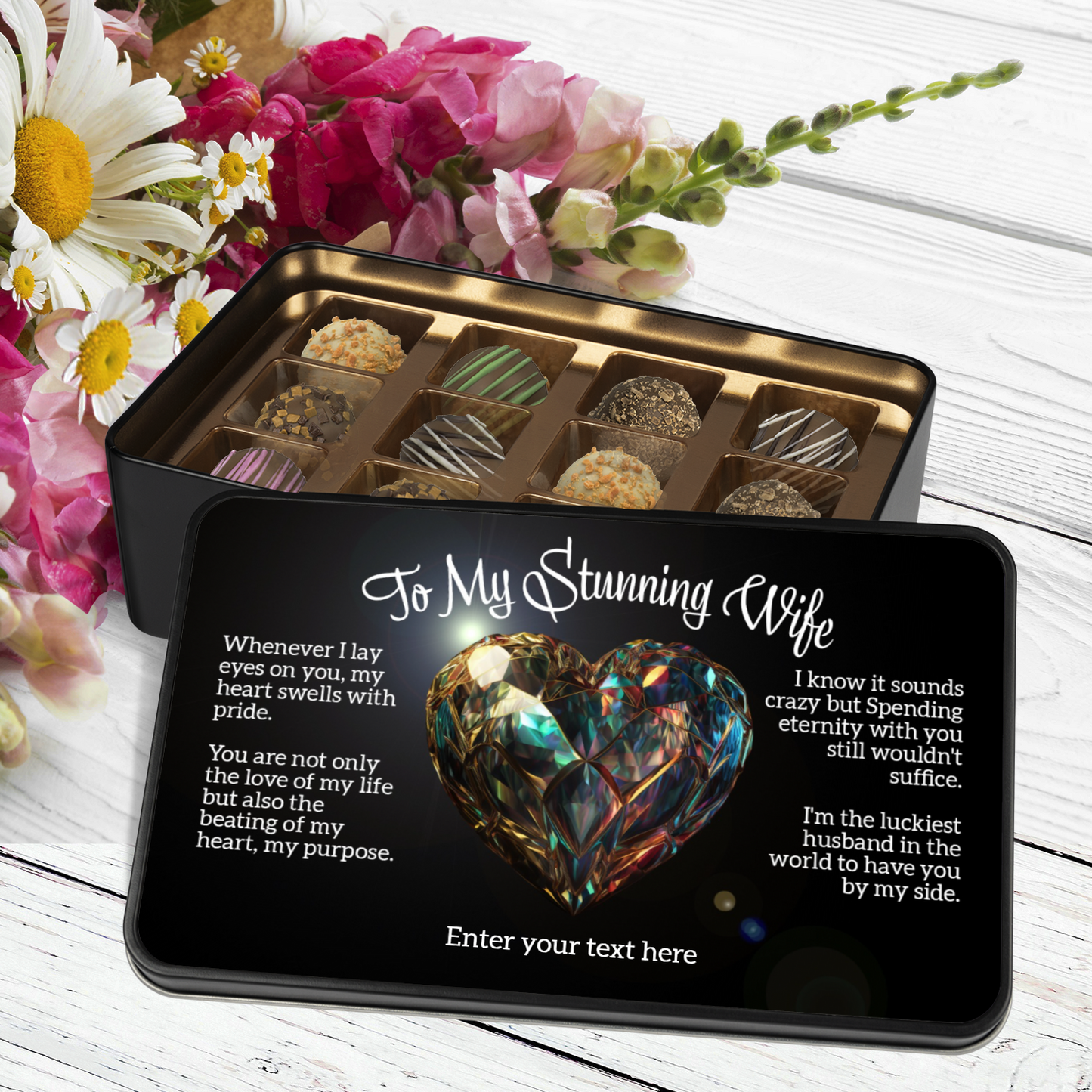 To My Stunning Wife Handmade Chocolates In A Personalized Keepsake Tin