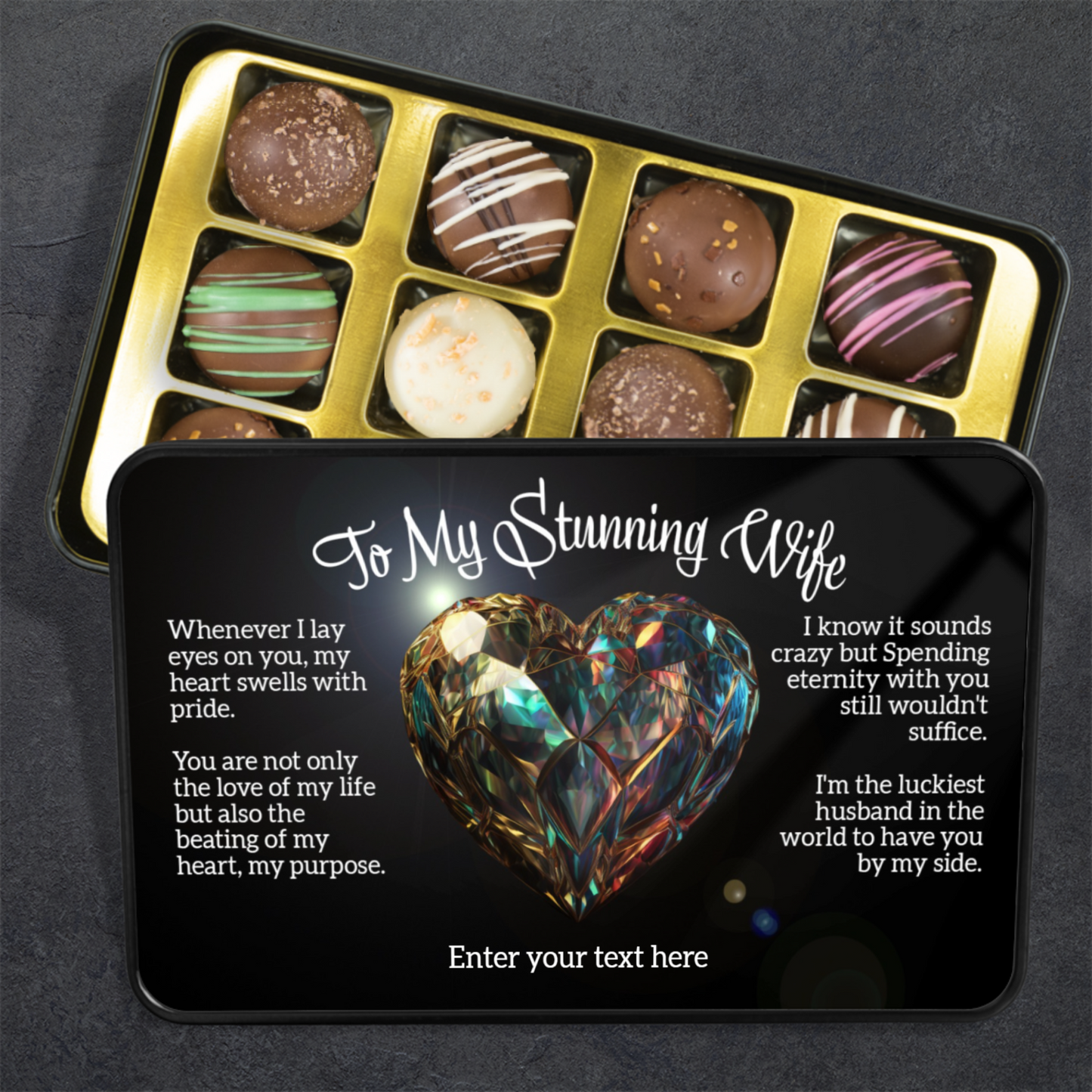 To My Stunning Wife Handmade Chocolates In A Personalized Keepsake Tin